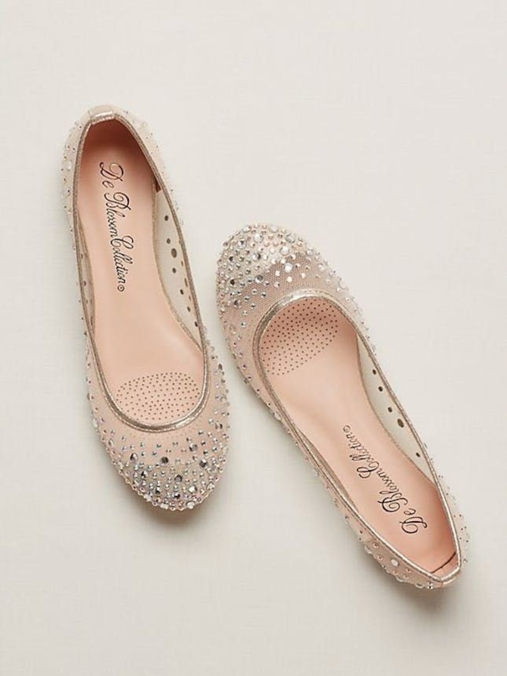 De Blossom Collection Nude Blush Crystal-Studded Ballet Flats
